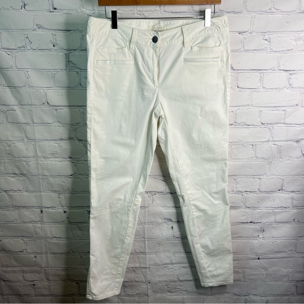 LOFT Ann Taylor Cream Summer Skinny Pants 8